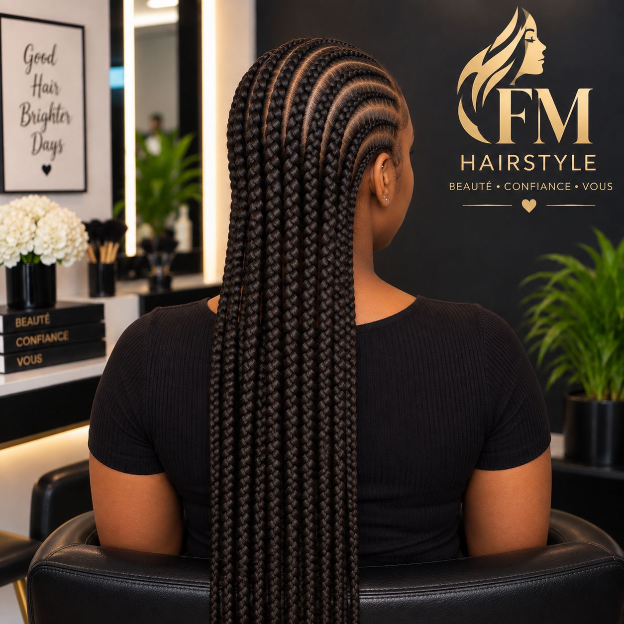 Straight-Back Cornrows - Back view